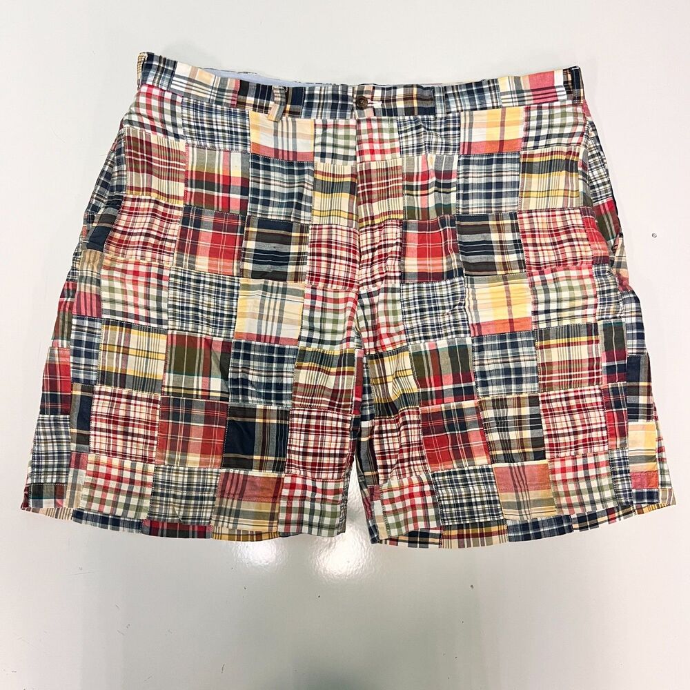 Brooks Brothers 346 Mens Shorts 42 Madras Patchwork Plaid 100% Cotton 8" Inseam